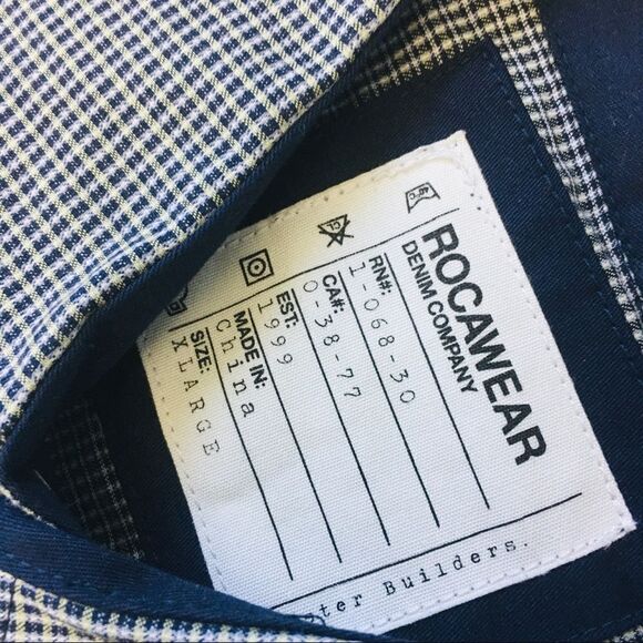 Rocawear Button Down Shirt Leather America Flag Micro Plaid Blue Green XL 2011 - Picture 8 of 13